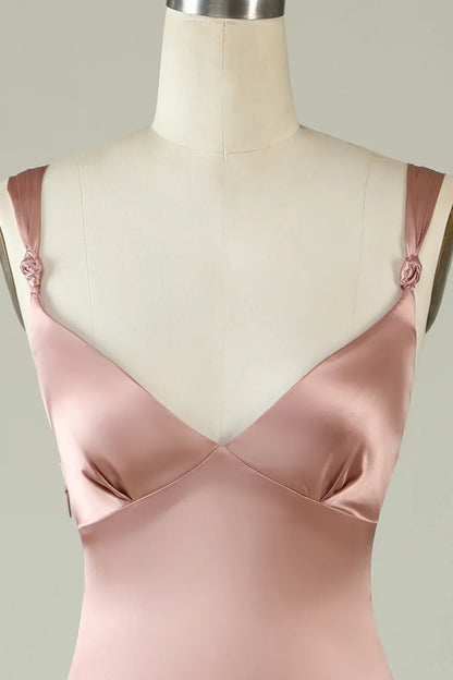 Pink slit asymmetrical bridesmaid dress