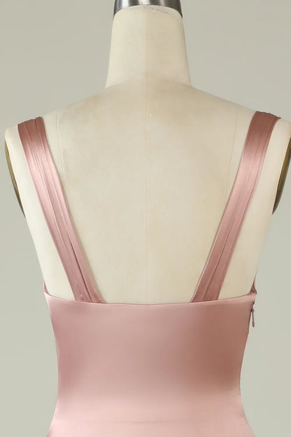 Pink slit asymmetrical bridesmaid dress