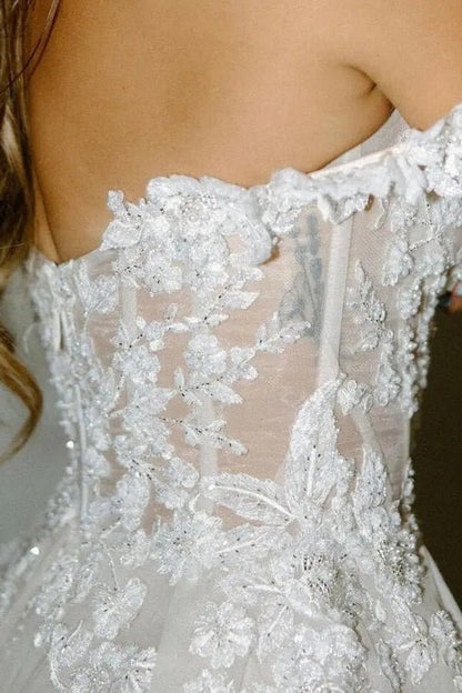 A Line Off the Shoulder Appliques Long Wedding Dresses Bridal Gown