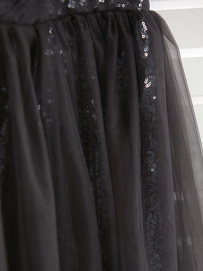 A-Line One Shoulder Flower Girl Dress Maxi Tulle with Beading
