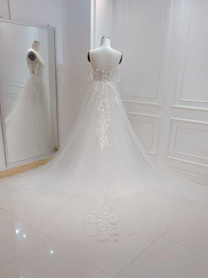 A-line White Off the Shoulder Wedding Dress With Flower Embroidery Beautiful