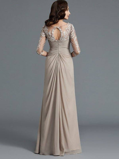 A-Line/Princess 1/2 Sleeves Scoop Applique Chiffon Floor-Length Mother of the Bride Dresses - RongMoon