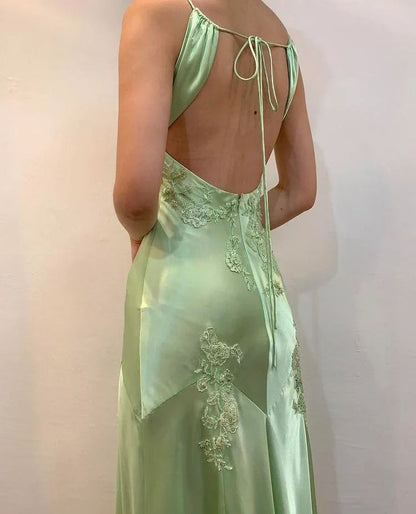 Chic Mermaid Spaghetti Straps Pink Satin Evening Dress Long Prom Dresses P2360