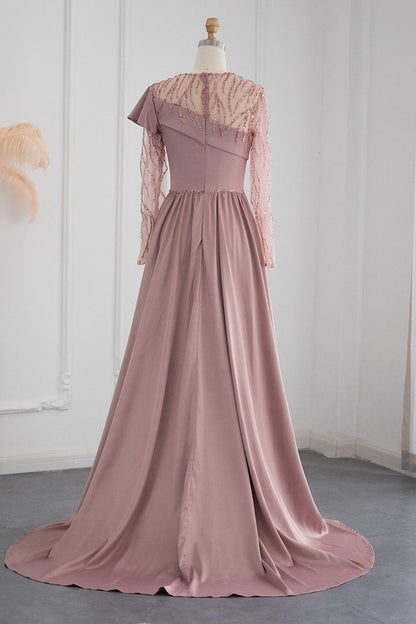 Amazing Jewel Neck A Line Evening Dress with Long Sleeves and Appliques