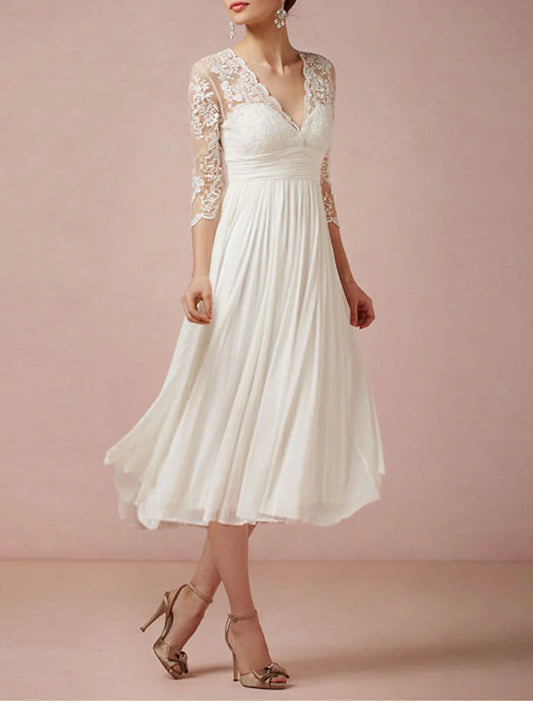 Aimishang Bridal Shower Vintage 1940s / 1950s Simple Wedding Dresses Wedding Dresses Ball Gown Scoop Neck Long Sleeve Ankle Length Satin Bridal Gowns With Appliques Solid Color