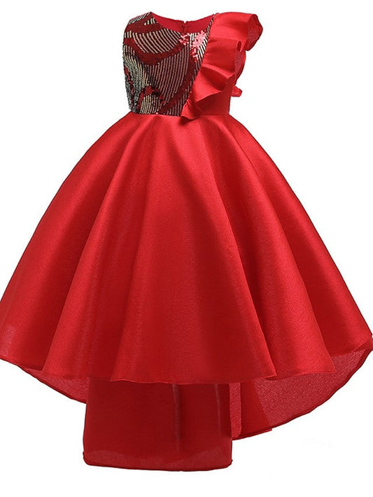 Beautiful A-Line Hi-Lo Flower Girl Dress With Bow Ruffles