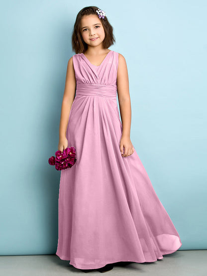 Beautiful A-Line V Neck Chiffon Flower Girl Dress Floor Length With Criss Cross Natural Mini Me
