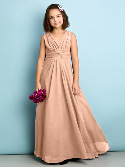 Beautiful A-Line V Neck Chiffon Flower Girl Dress Floor Length With Criss Cross Natural Mini Me