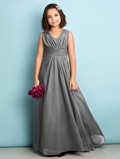 Beautiful A-Line V Neck Chiffon Flower Girl Dress Floor Length With Criss Cross Natural Mini Me