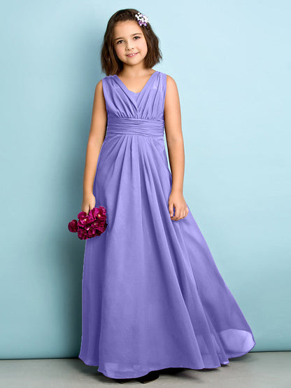Beautiful A-Line V Neck Chiffon Flower Girl Dress Floor Length With Criss Cross Natural Mini Me
