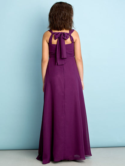 Beautiful A-Line V Neck Chiffon Flower Girl Dress Floor Length With Criss Cross Natural Mini Me
