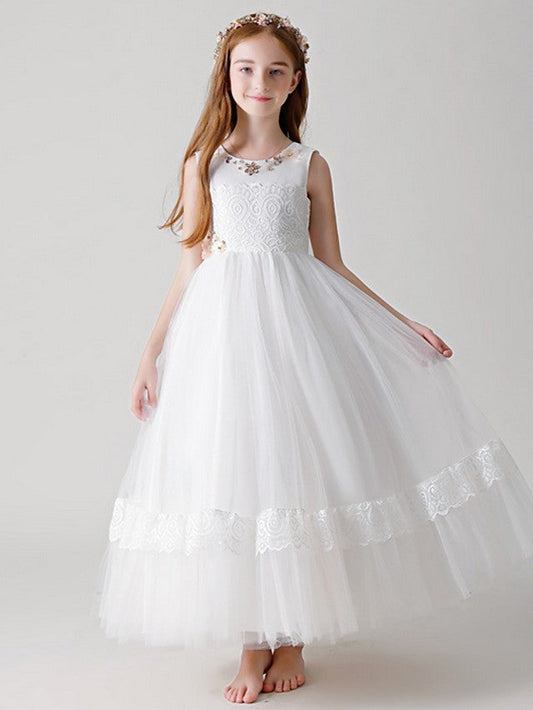 Beautiful Ball Gown Dress With Crystals Appliques For Flower Girl Ankle Length Tulle