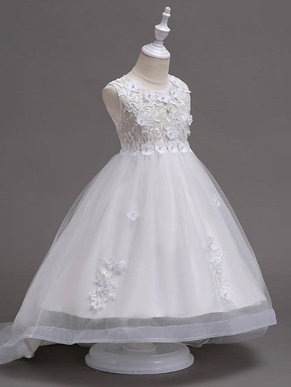 Beautiful Jewel Lace Tulle Flower Girl Dress with Appliques Crystals