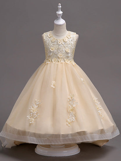 Beautiful Jewel Lace Tulle Flower Girl Dress with Appliques Crystals