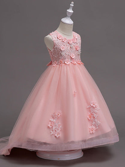 Beautiful Jewel Lace Tulle Flower Girl Dress with Appliques Crystals