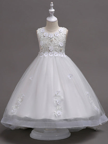 Beautiful Jewel Lace Tulle Flower Girl Dress with Appliques Crystals