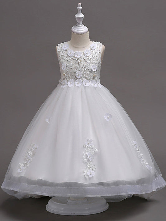 Beautiful Jewel Lace Tulle Flower Girl Dress with Appliques Crystals