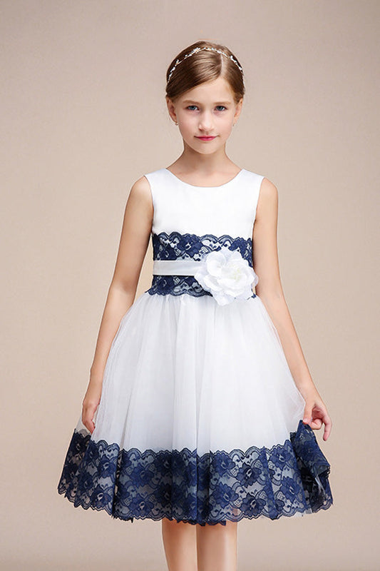 Beautiful Jewel Sleeveless Flower Girl Dress with Handmade Flowers