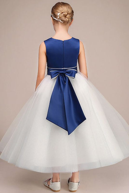 Beautiful Jewel Sleeveless Tulle Flower Girl Dress with Beads Bowknot