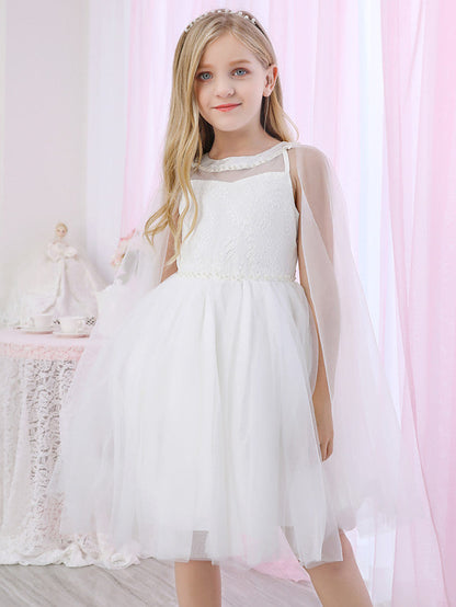 Beautiful Lace Satin Flower Girl Dress With Pearls Beadings