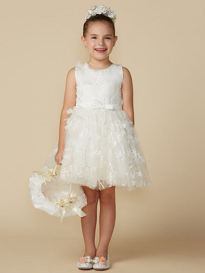 Beautiful Princess Jewel Short Length Sleeveless Flower Girl Dress with Lace and Belt