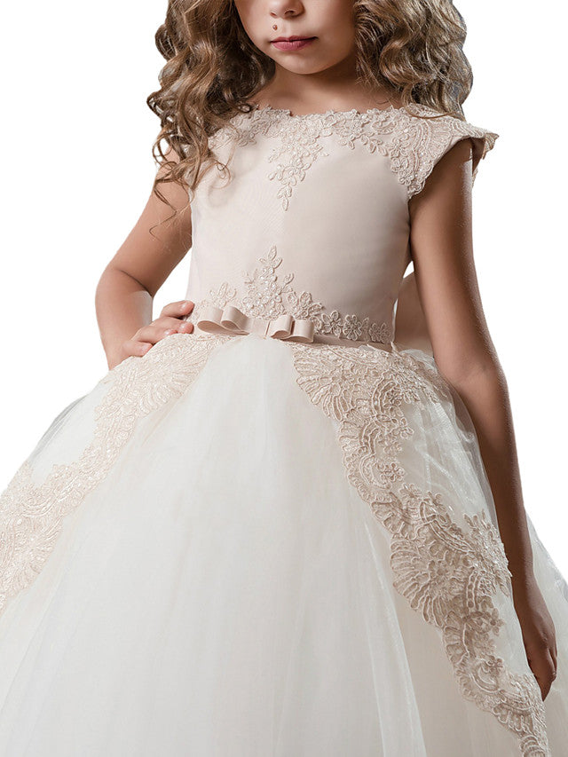 Beautiful Princess Lace Cap Sleeves Flower Girls Dresses