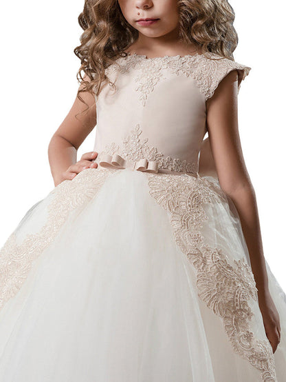 Beautiful Princess Lace Cap Sleeves Flower Girls Dresses