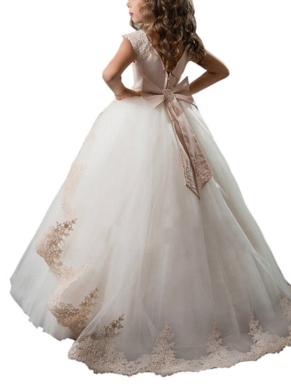 Beautiful Princess Lace Cap Sleeves Flower Girls Dresses