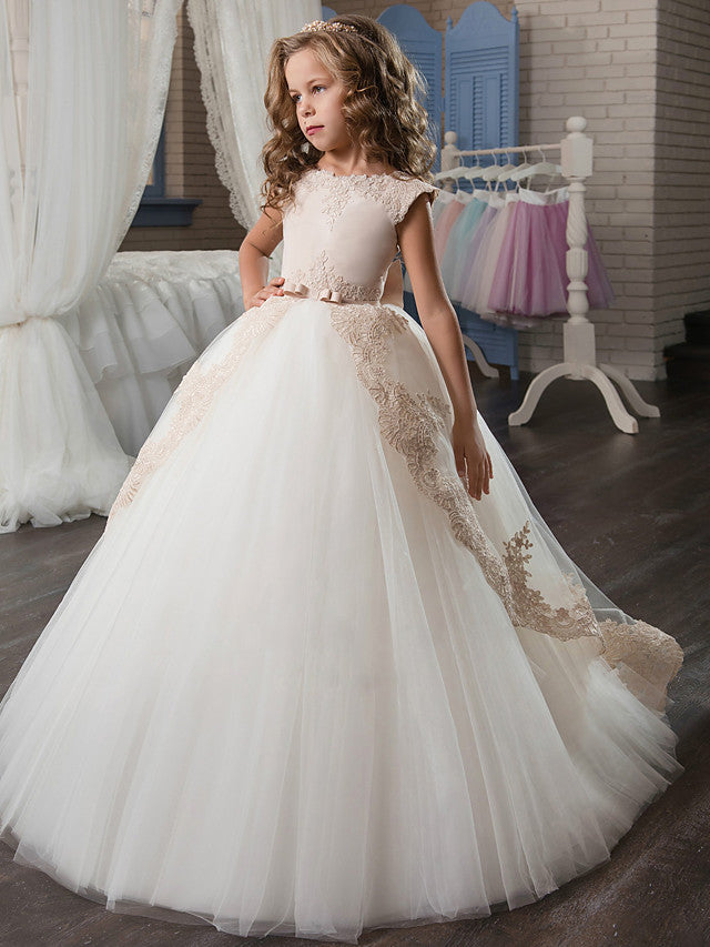 Beautiful Princess Lace Cap Sleeves Flower Girls Dresses