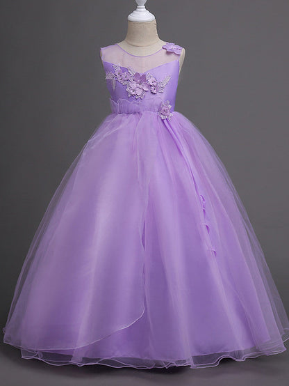 Beautiful Princess Wedding Flower Girl Dress with Belt Appliques