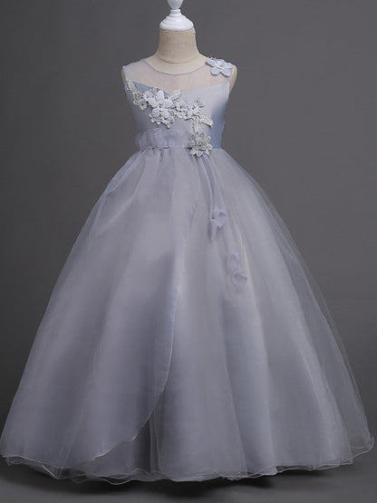Beautiful Princess Wedding Flower Girl Dress with Belt Appliques