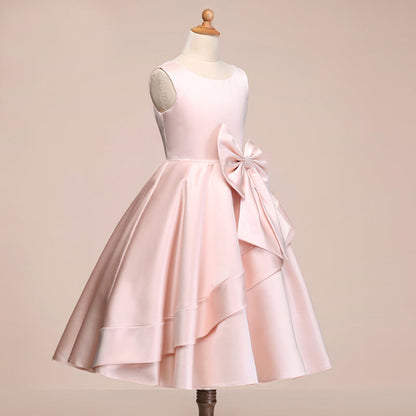 Beautiful Satin Jewel Knee Length Flower Girl Dress