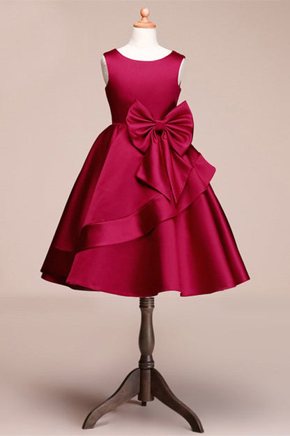 Beautiful Satin Jewel Knee Length Flower Girl Dress
