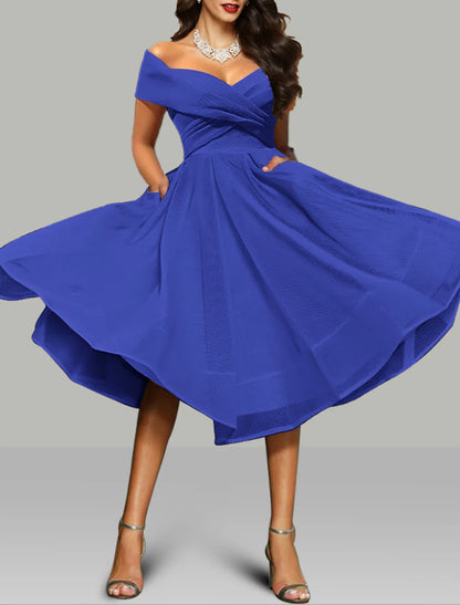 A-Line Prom Dresses Vintage Dress Wedding Guest Summer Tea Length Sleeveless Off Shoulder Organza Backless with Ruched 2025