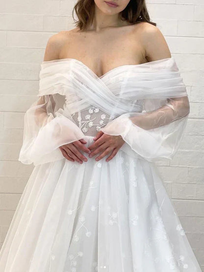 A Line Sweetheart Neck Lace White Prom Dress Lace Long Formal Dress Wedding Dresses