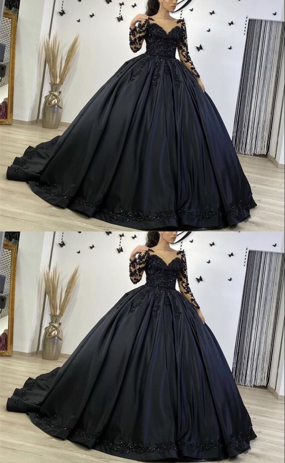 Black Long Sleeve Ball Gown Wedding Dresses Prom Dress