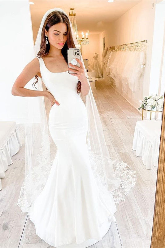 Charmeuse Sleeveless Mermaid Wedding Dress for Square Shape