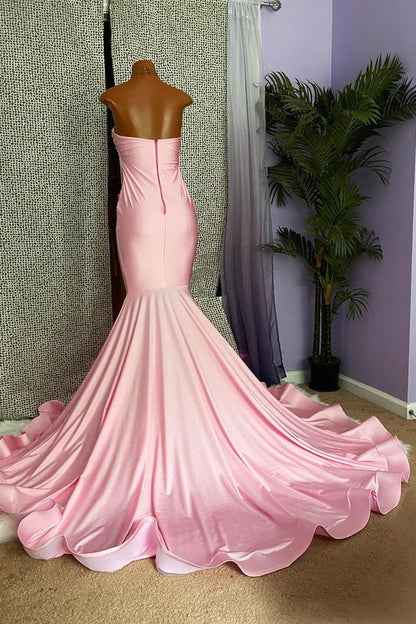Chic High-Neck Pink Mermaid Prom Dress with Beading