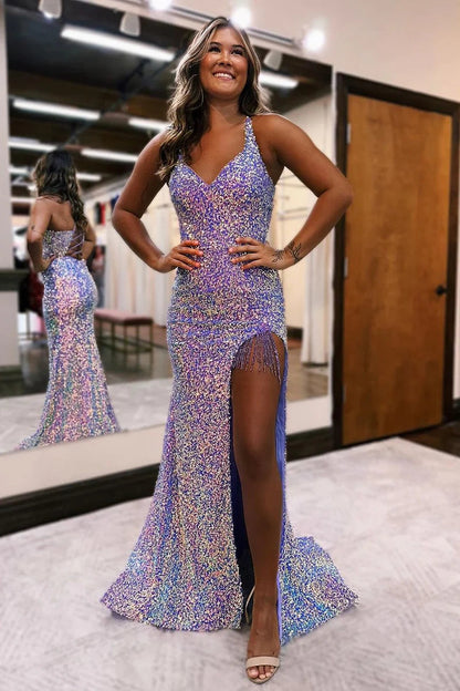 Sheath / Column Prom Dresses Sparkle & Shine Dress Cocktail Party Sweep / Brush Train Sleeveless V Neck Sequined with Glitter Ruched