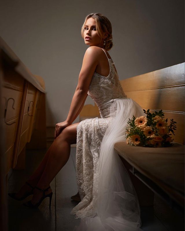 ClassicHalter Lace Mermaid Wedding Dress with Slit Ruffles