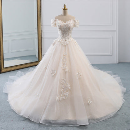 Classy Off-the-Shoulder Wedding Dress With Lace Appliques