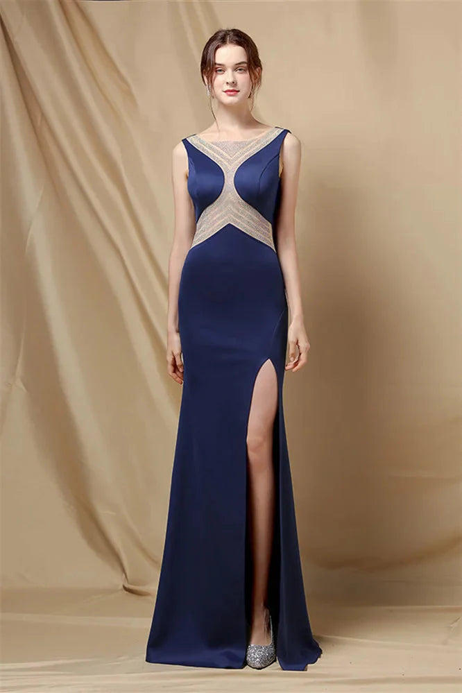Classy Scoop Sleeveless Evening Prom Dress Mermaid Long With Slit