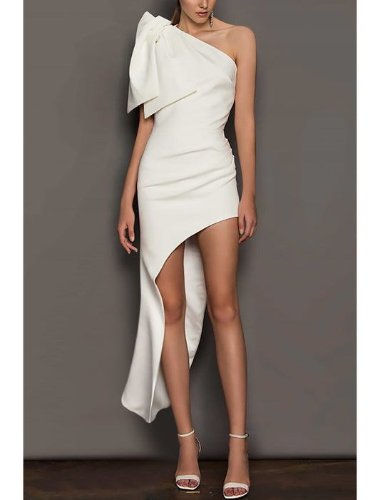 Sheath / Column Cocktail Dresses Minimalist Dress Party Wear Birthday Asymmetrical Sleeveless One Shoulder  Fabric with Pure Color