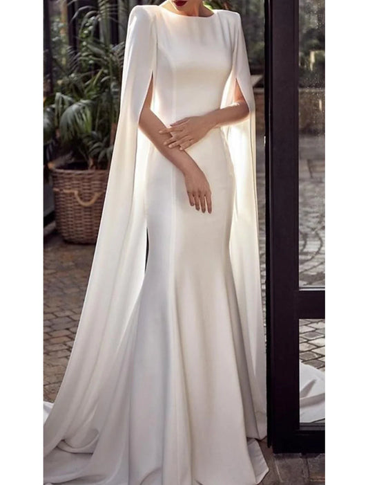 Mermaid Party Dress Evening Gown Maxi Dress Formal Wedding Guest Court Train Sleeveless Jewel Neck Capes  Chiffon with Shawl 2025
