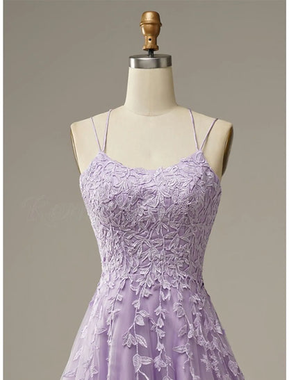 A-Line Prom Dresses Floral Dress Formal Sleeveless Strap Tulle with Appliques