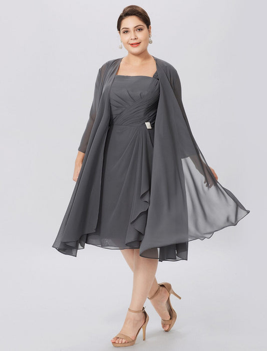 Aimishang  A-Line Mother of the Bride Dress Formal Plus Size Elegant Straps Knee Length Chiffon Sleeveless yes with Criss Cross Pleats