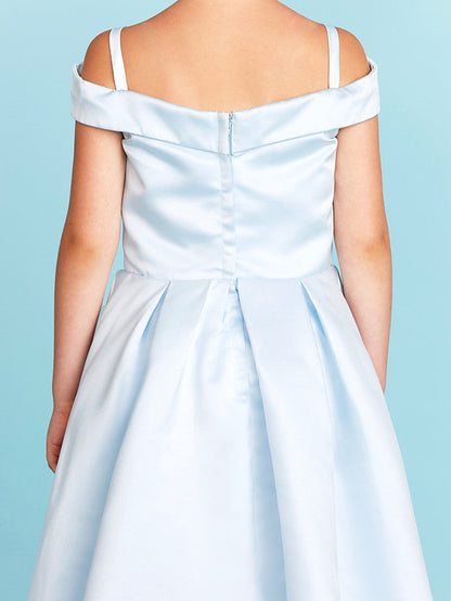 Elegant A-Line Off Shoulder Satin Junior Flower Girl Dress With Pleats for Princesses