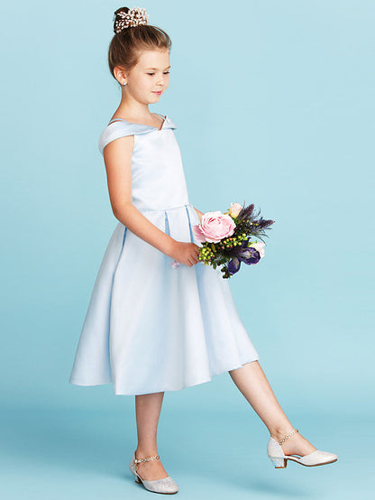 Elegant A-Line Off Shoulder Satin Junior Flower Girl Dress With Pleats for Princesses