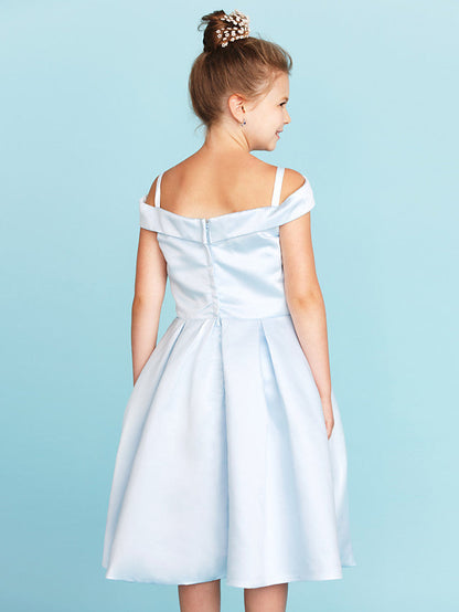 Elegant A-Line Off Shoulder Satin Junior Flower Girl Dress With Pleats for Princesses