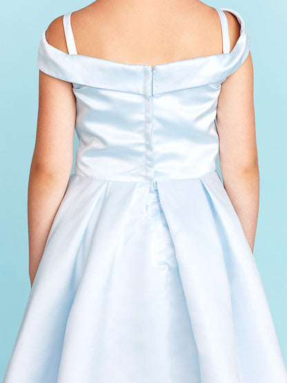 Elegant A-Line Off Shoulder Satin Junior Flower Girl Dress With Pleats for Princesses